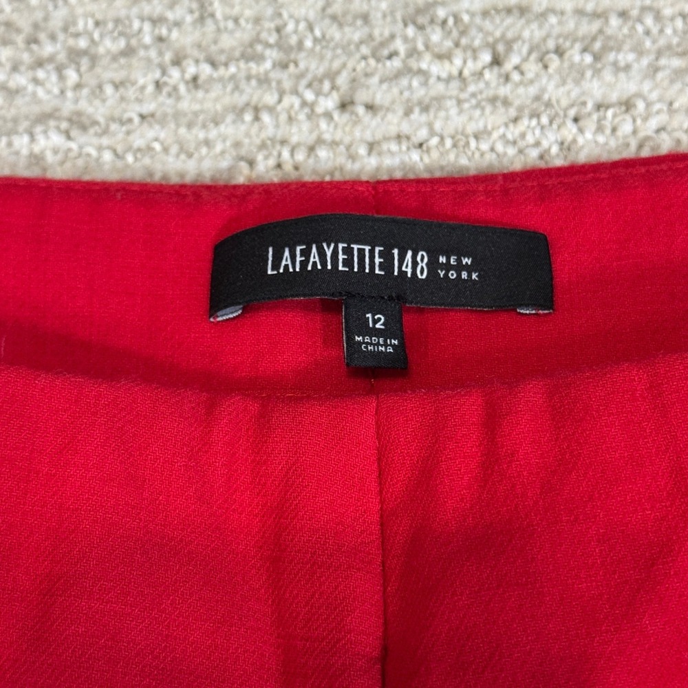 Lafayette 148 New York Stanton Red Slim Leg Side Zip Pants Size 12 - Picture 3 of 7